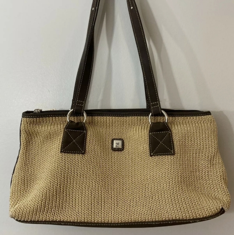 Lina Tan Beige Woven Knit Handbag Purse